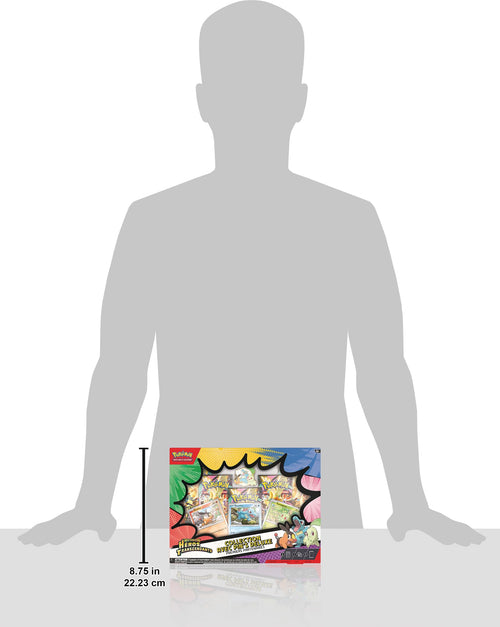 Pokémon : Collection avec pin’s Deluxe Premiers Partenaires Méga-Évolution – Héros Transcendants (3 Cartes Promo Brillantes, 1 pin’s Deluxe et 5 boosters)