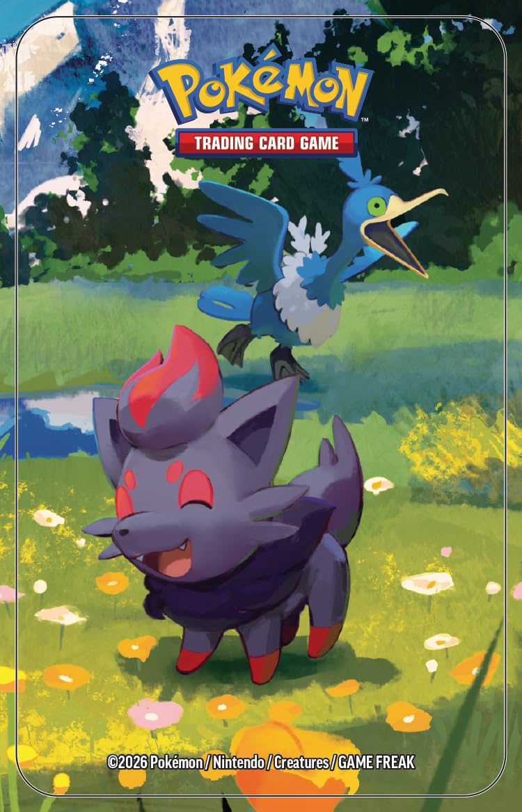 Pokémon : Mini-boîte Méga-Évolution – Héros Transcendants – Zorua et Nigosier (1 Page d’Autocollants, 1 Carte Artistique et 2 boosters)
