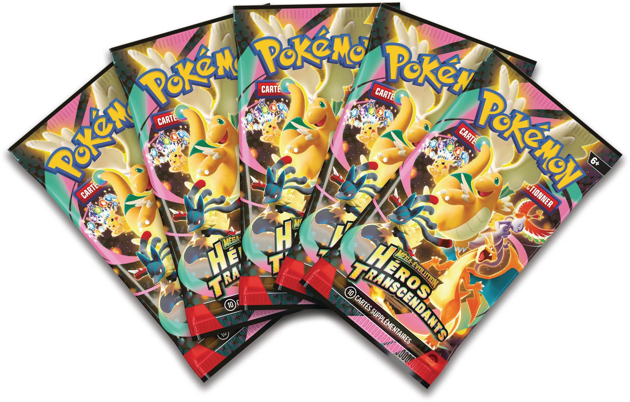 Pokémon : Collection avec pin’s Deluxe Premiers Partenaires Méga-Évolution – Héros Transcendants (3 Cartes Promo Brillantes, 1 pin’s Deluxe et 5 boosters)