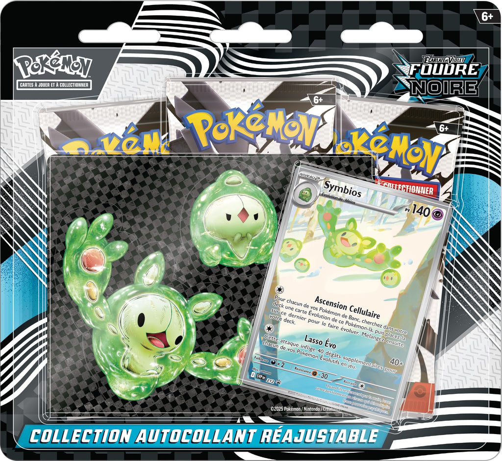 Pokémon JCC : Collection Autocollant réajustable Écarlate et Violet – Foudre Noire – Symbios (1 Carte Promo Brillante et 3 boosters)