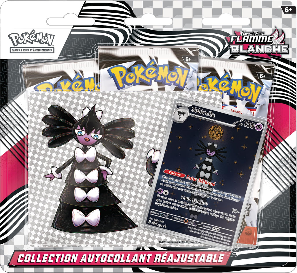 Pokémon JCC : Collection Autocollant réajustable Écarlate et Violet – Flamme Blanche – Sidérella (1 Carte Promo Brillante et 3 boosters)